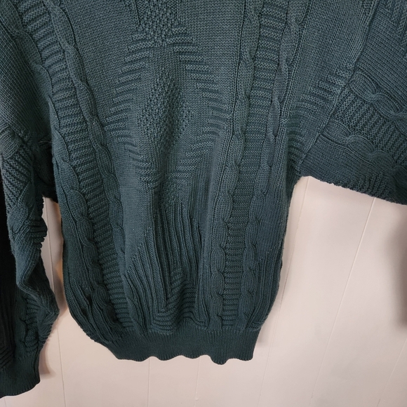 Vintage Jantzen Green Crew Cable Knit Grandpa Sweater Eclectic 90s 1990s Preppy - Picture 4 of 9